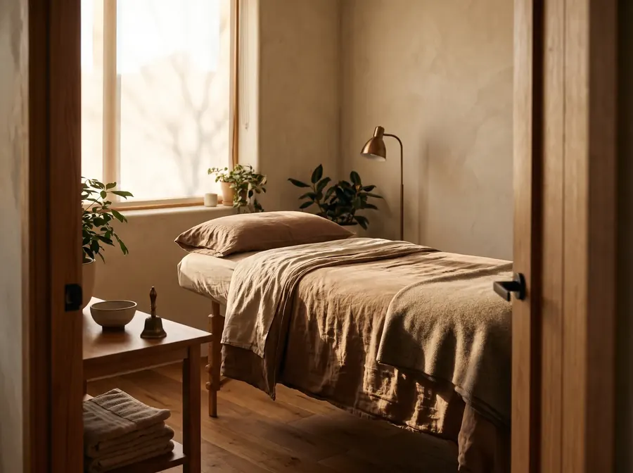 The prepared treatment room seen from the doorway