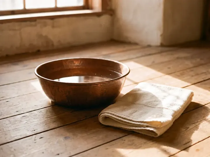 A warm foot bath prepared beside a comfortable chair