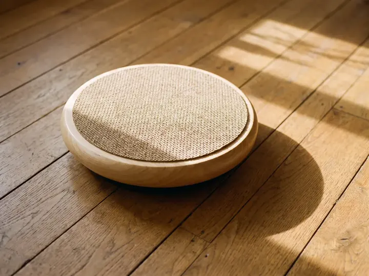 A vibration therapy platform on a warm wooden floor